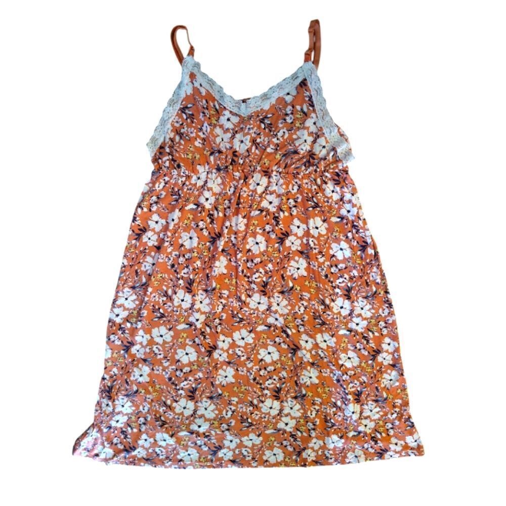 Lamaze‎ Coral Floral Lace Trim Sleeveless Nursing Night Slip XL Chemise